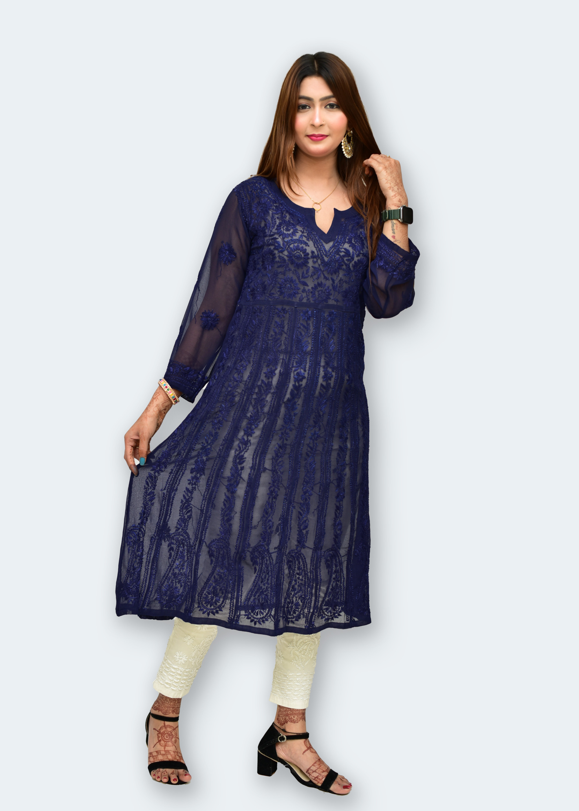 Georgette Chikankari  short kurti main image 1
