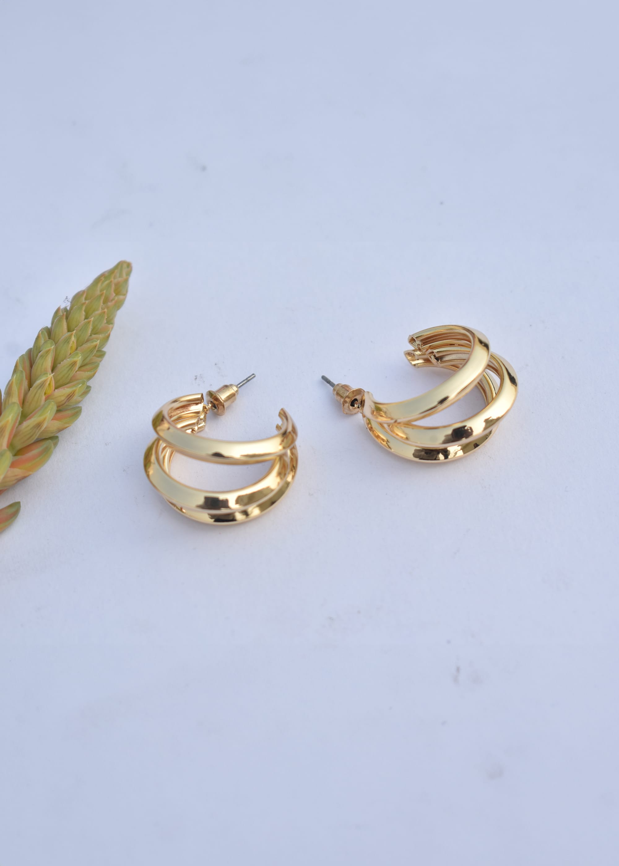 Golden Tripple Circle Hoop Earrings - Thick Rings